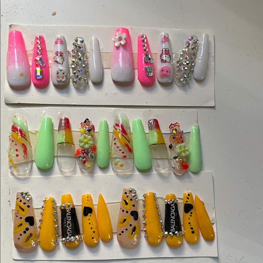 Colorful Press on Nail  Set with Rhinestones